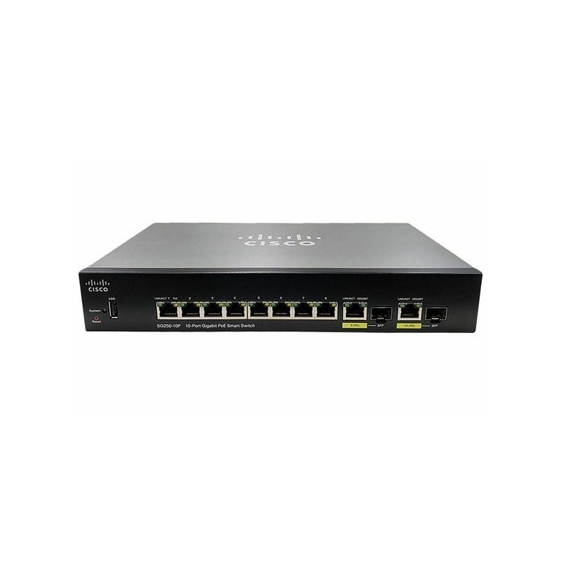 Cisco SG250-10P-K9-NA 10 Ports Managed Switch 2 Combo Gigabit SFP Ports | Refurbished