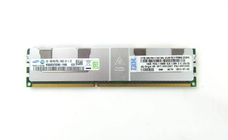 49Y1569 IBM 16GB 1X16GB 1333MHz PC3-10600 240-Pin Dual Rank X4 1.35v DDR3 SDRAM Dimm Memory For System X Server. New Bulk Pack.